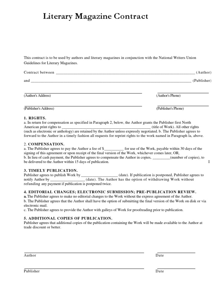 Literary Magazine Contract Guidelines | PDF | Publishing | Social ...