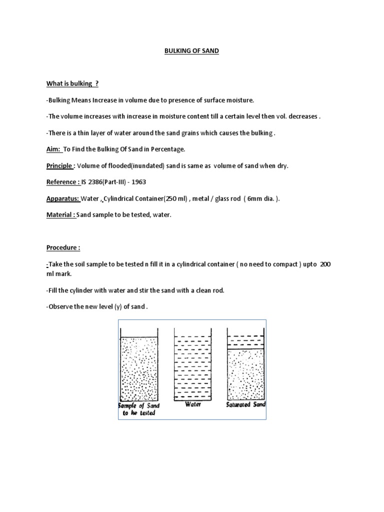 Bulking of Sand: Test Procedure & Analysis | PDF | Soil | Civil Engineering
