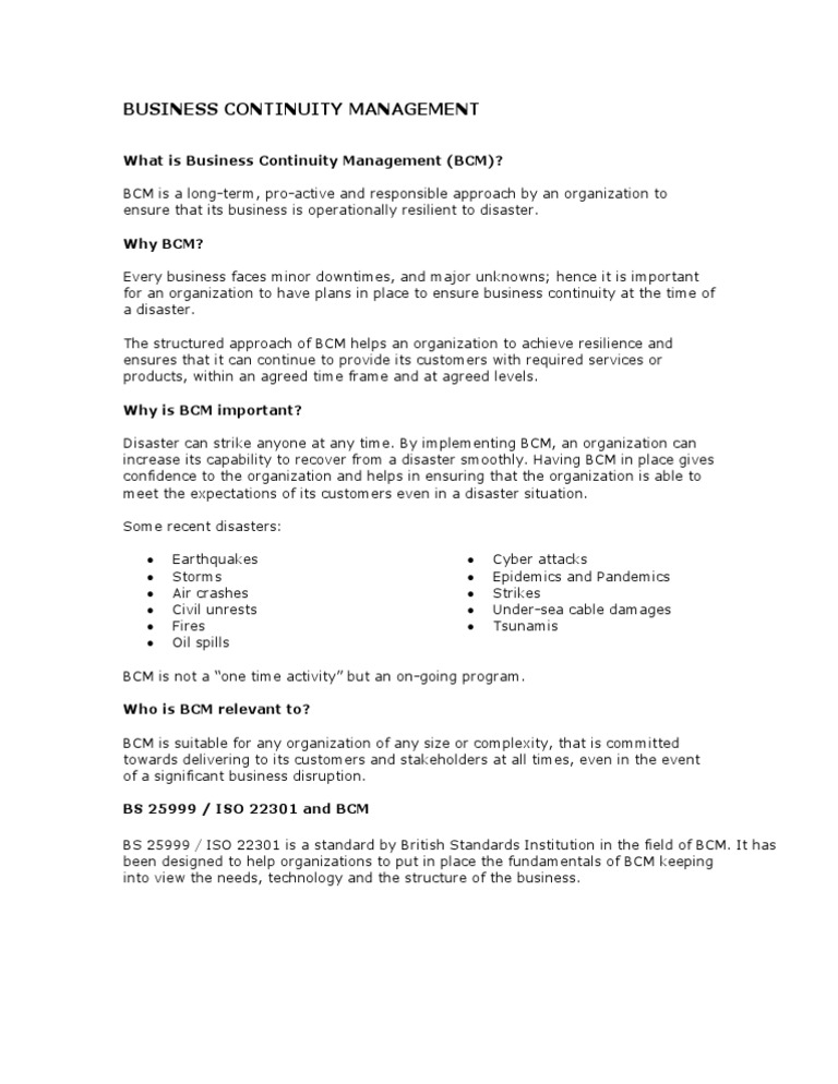 What Is Business Continuity Management (BCM) ? | PDF | Business