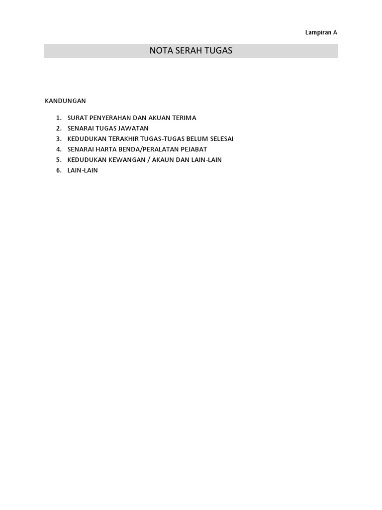 Contoh Nota Serah Tugas Pembantu Tadbir Kewangan