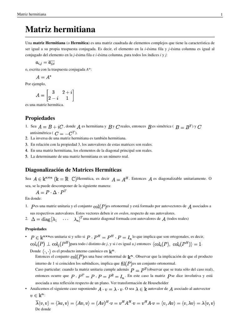 Propiedades de la Matriz Hermitiana | PDF | Matriz (Matemáticas ...