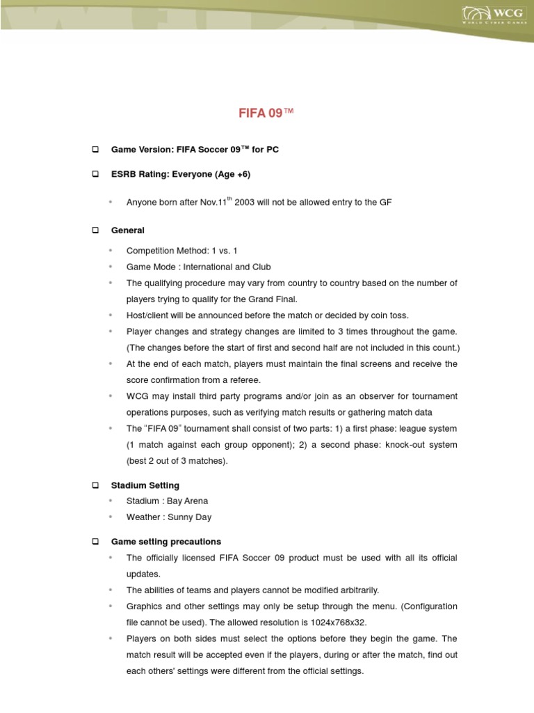 WCG 2009 NC FIFA Rules Ver 1.0 | PDF | Sports Rules And Regulations ...