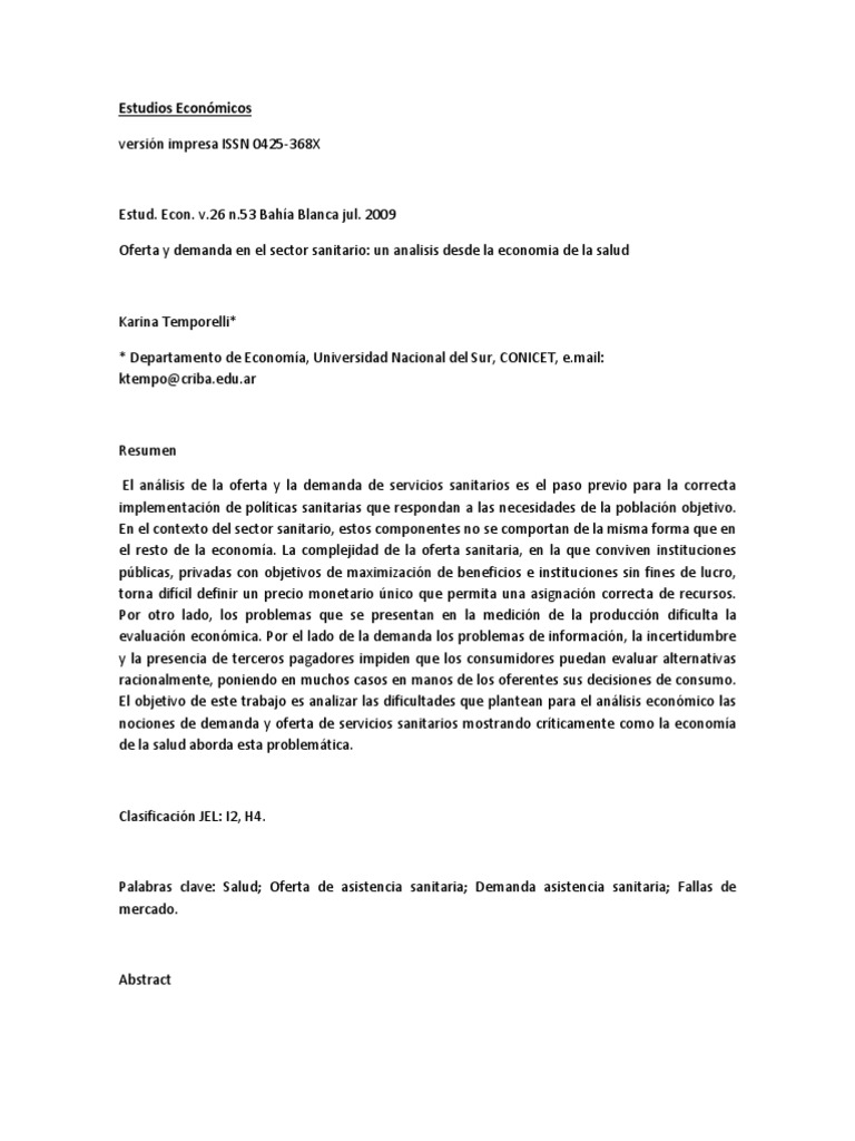 Economia de La Salud - Articulo de Oferta y Demanda | PDF | Oferta ...
