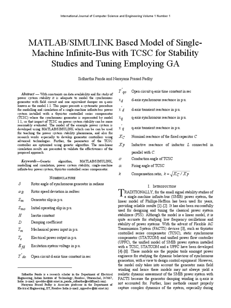 TCSC Impact on SMIB Stability in MATLAB | PDF | Mathematical ...