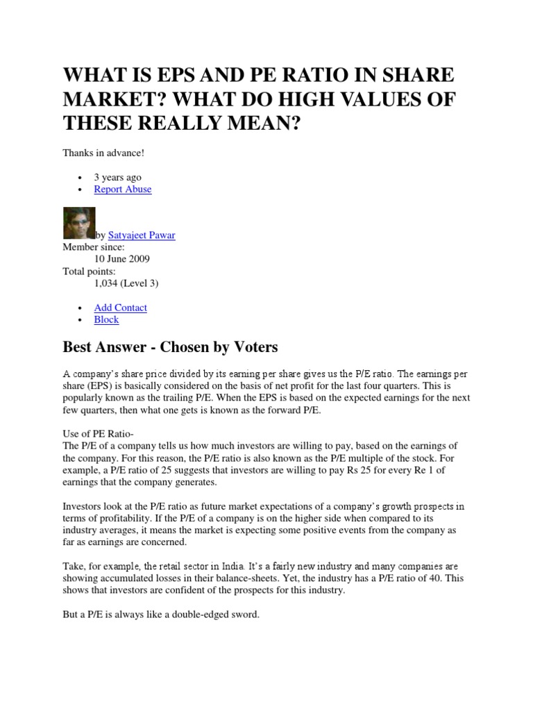 Stock Terminology PDF PriceEarnings Ratio Investing