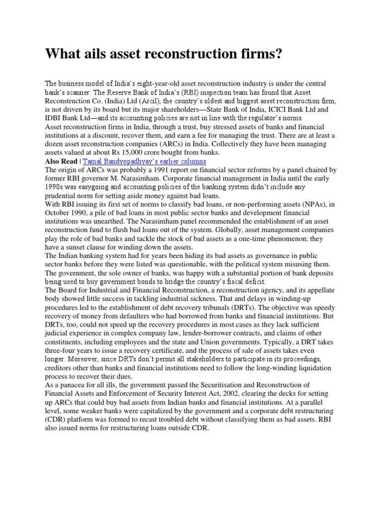 Challenges Facing India's ARCs | PDF | Securities (Finance ...
