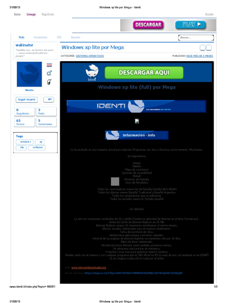 Windows XP Lite Por Mega - Identi | PDF | Windows XP | explorador de ...