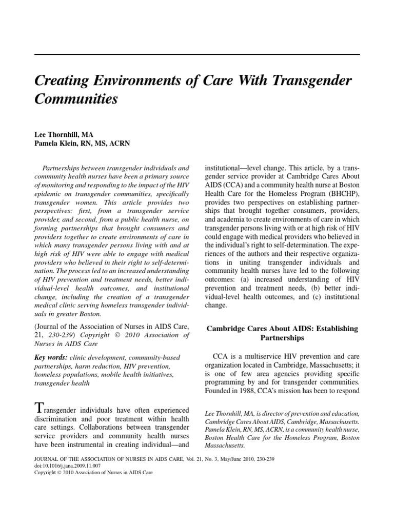 Creating Environments Of Care With Transgender Communities Hiv Aids Homelessness