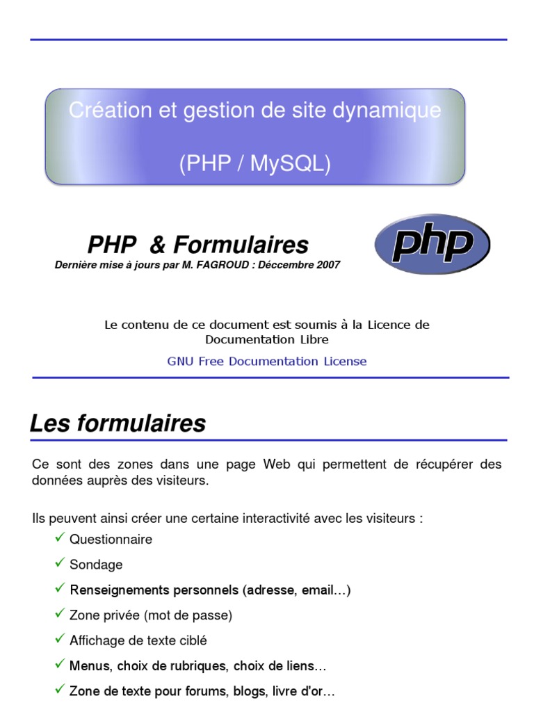 Formulaires PHP et MySQL: Guide Complet | PDF | PHP | Internet