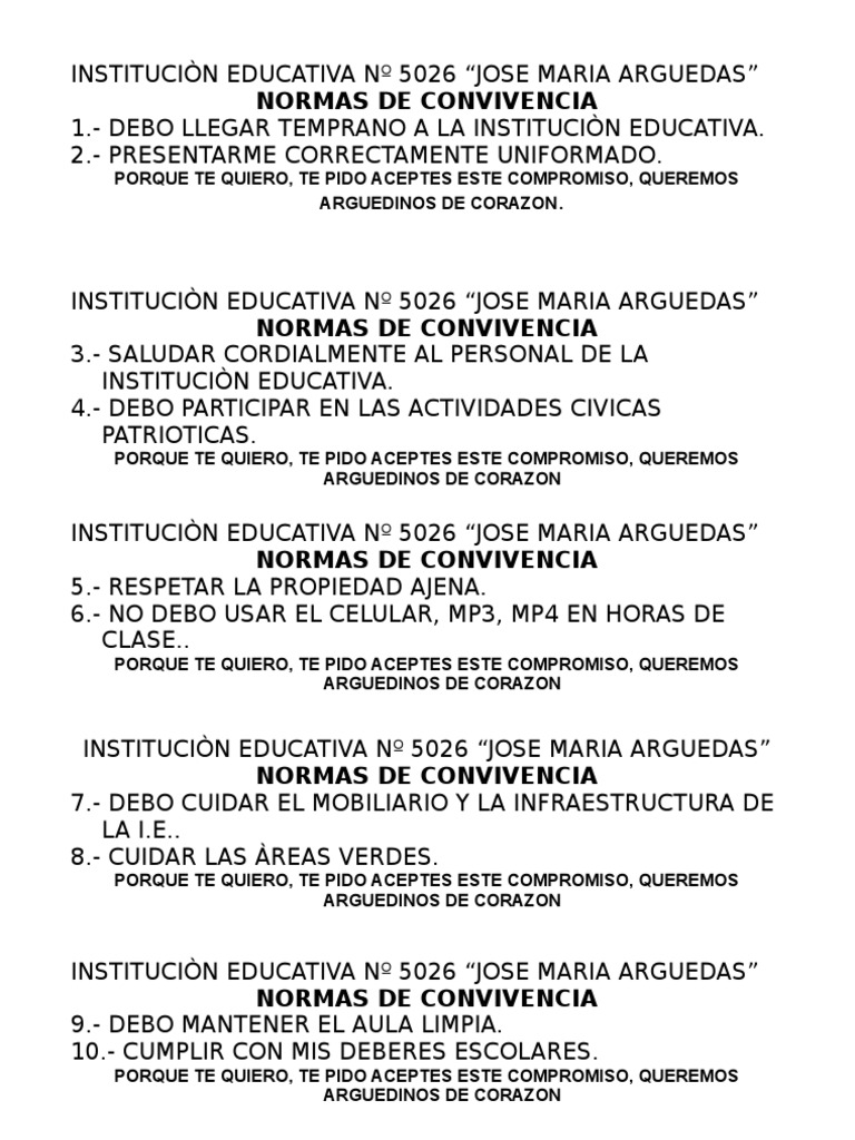 Normas de Convivencia IE 5026 Arguedas | PDF | Estilo de vida