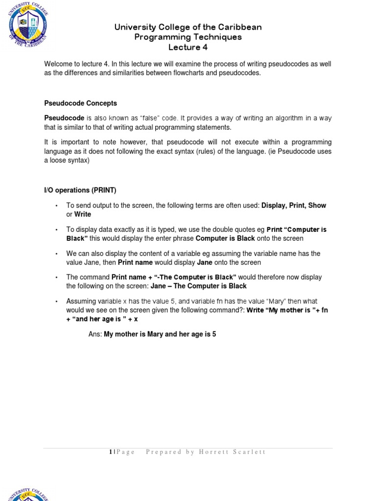 Pseudocode and Flowchart Techniques | PDF | Input/Output | Computer ...
