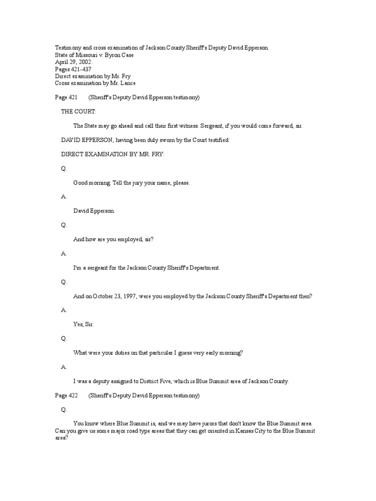 Deputy Epperson's Testimony in Case | PDF | Witness | Testimony
