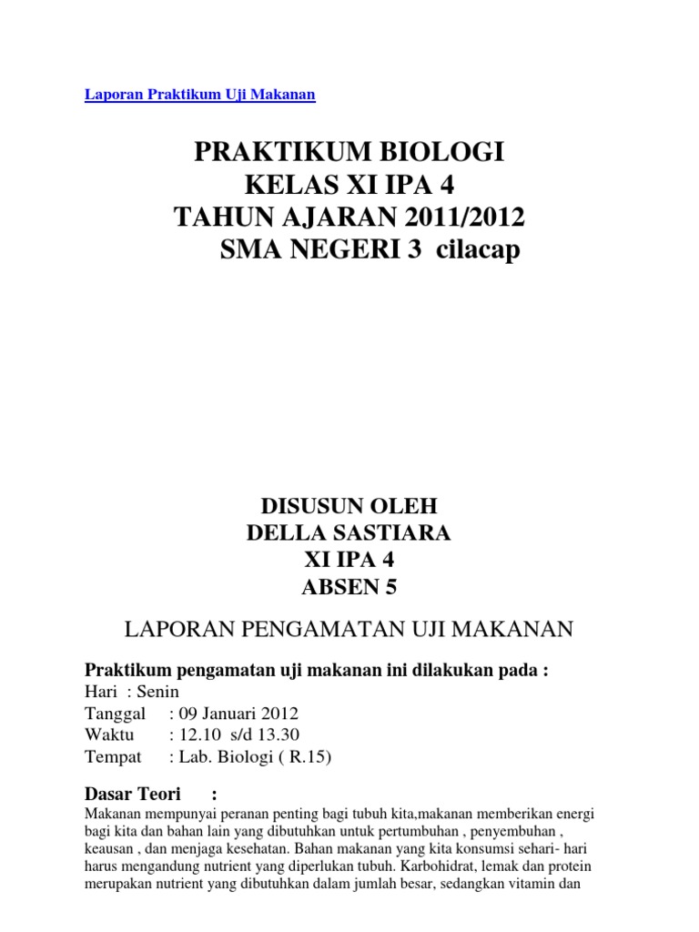 Laporan Praktikum Uji Makanan