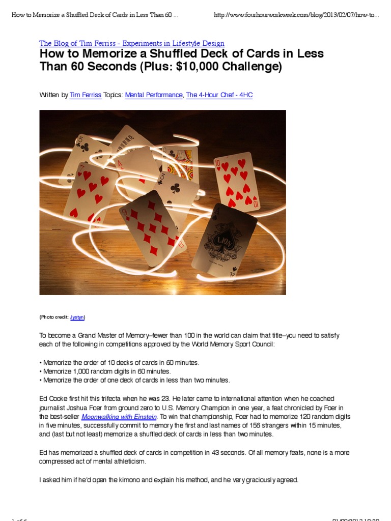 How To Memorize A Shuffled Deck of Cards in Less Than 60 Seconds (Plus
