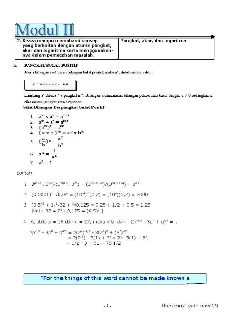 Modul 2 Btk Akar Pangkat Dan Logaritma Xii Ipa