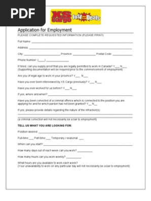 XS Cargo Job App Form s