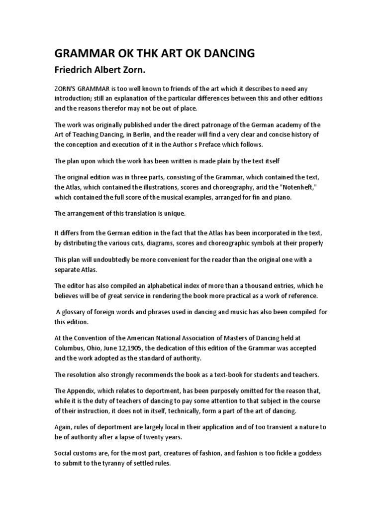 The Classification of Dances Dances Ballet