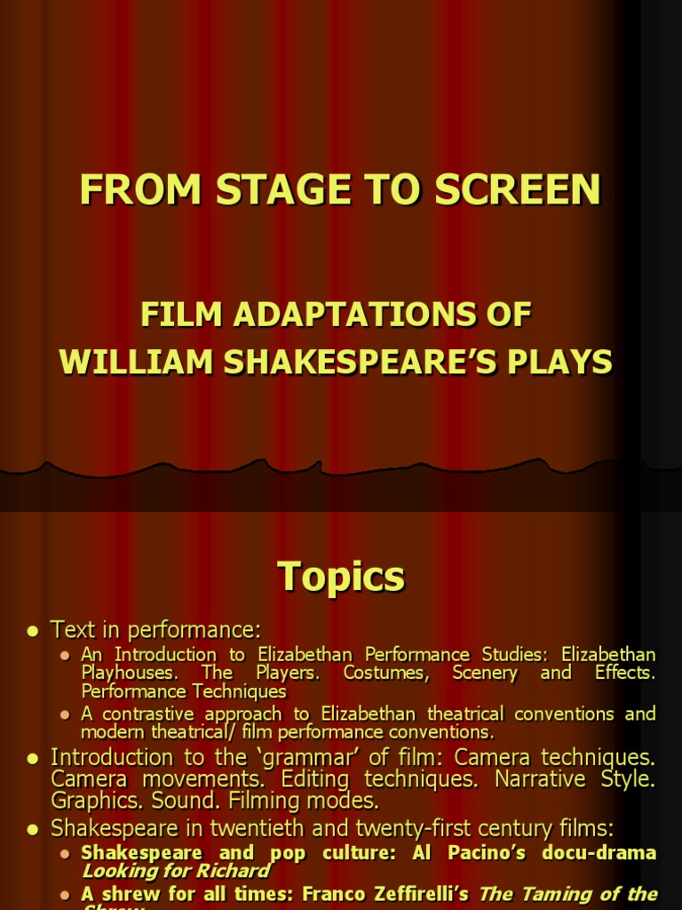 Shakespeare's Plays: Stage to Screen Adaptations | PDF | Actor | Theatre