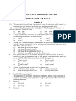 All India Terii Schlorship Exam - 2013 Sample Paper For B.Tech Physics