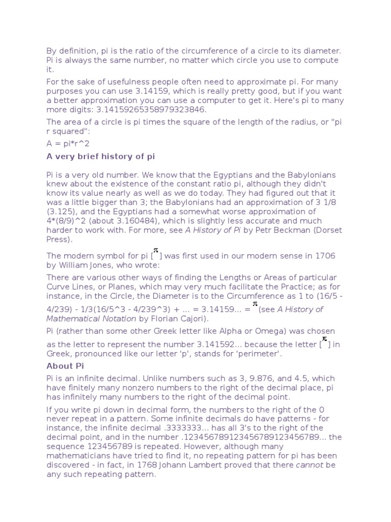 Understanding the Number Pi | PDF | Pi | Numbers