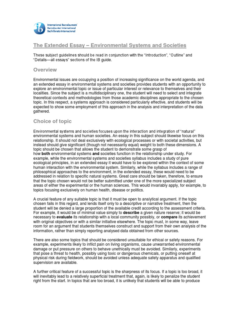 ESS Extended Essay Essays Argument