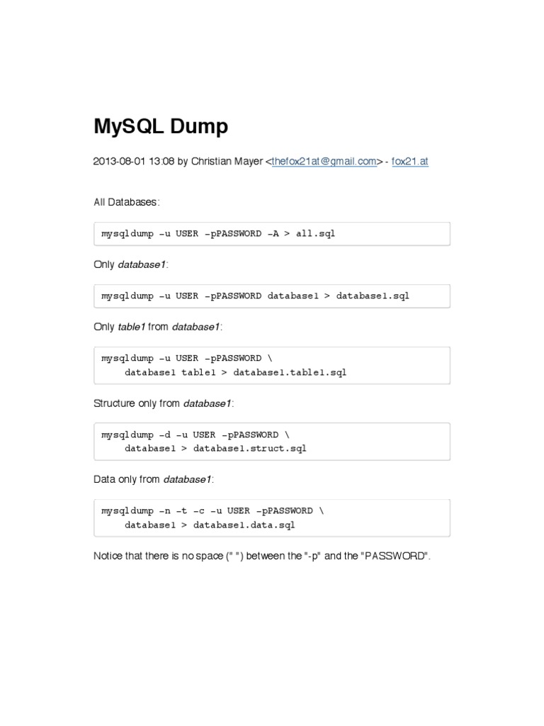 Mysqldump Dump Entire Structure – QRJHJ