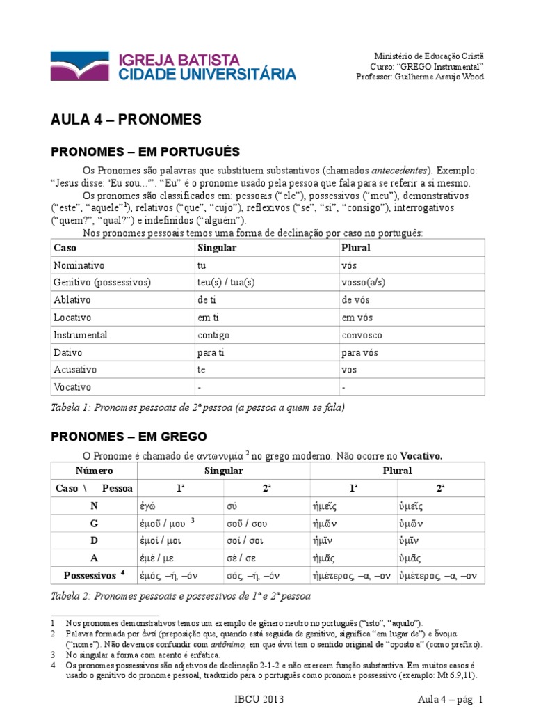 Pronomes em Grego Moderno | PDF | Pronome | Tipologia linguística