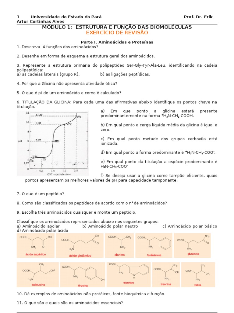 Exercício de Revisão Bioquímica Biomoléculas | PDF | Aminoácido | Lipídio