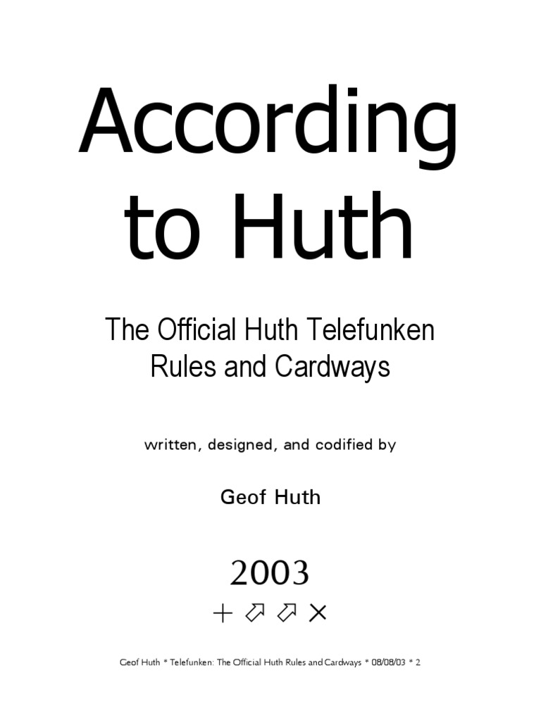 According To Huth The Official Huth Telefunken Rules and Cardways