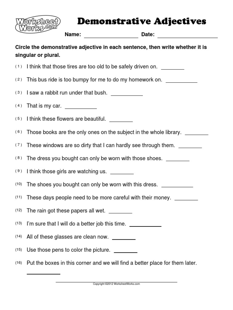 WorksheetWorks Demonstrative Adjectives 1 | PDF | Language Arts ...