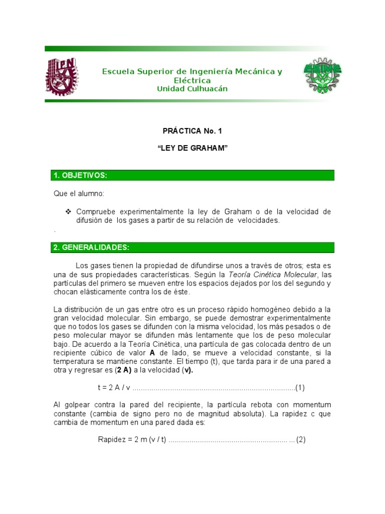 Práctica 1 (Ley de Graham) PDF Gases Ácido clorhídrico