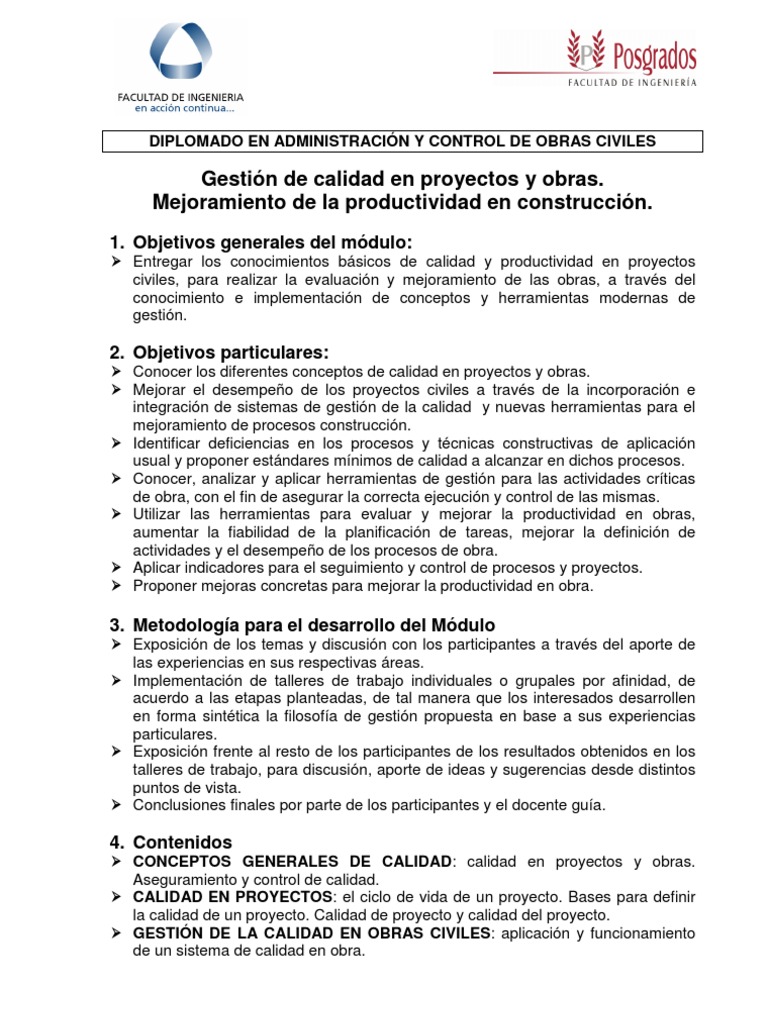 Programa Calidad en Obras | PDF | Gestión de la calidad | Calidad ...
