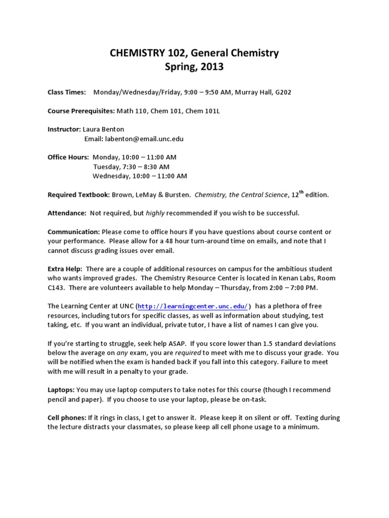 Chem 102 Syllabus Pdf Test Assessment Standard Deviation