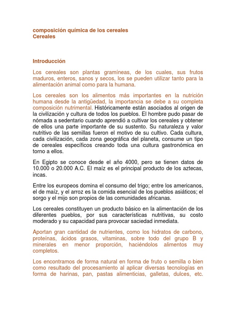 composición química de los cereales Cereales Almidón
