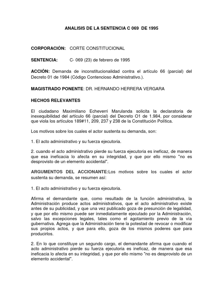 Analisis de La Sentencia C 069 de 1995 | PDF | Constitución | Estado
