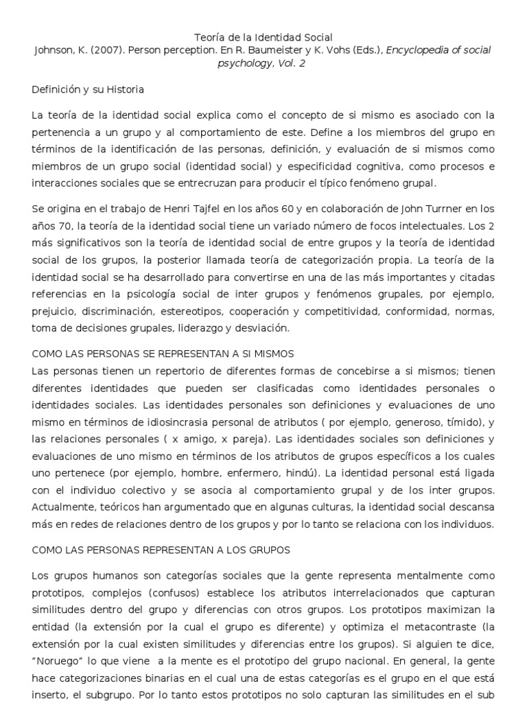 Teoría de la Identidad Social | PDF | Estereotipos | Comportamiento