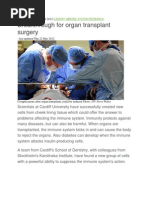 Breakthrough For Organ Transplant Surgery: 2:13PM, THU 22 MAR 2012