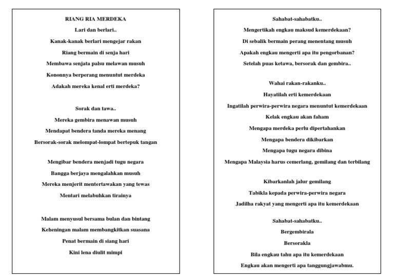 Sajak Merdeka Untuk Kanak kanak Brendenrkc Sajak Merdeka Untuk Kanak kanak Brendenrkc