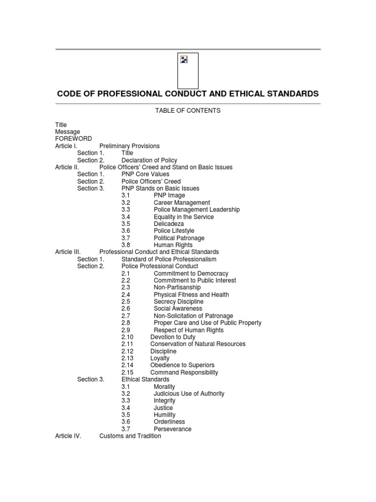 Pnp Code Of Ethics Traditions Loyalty