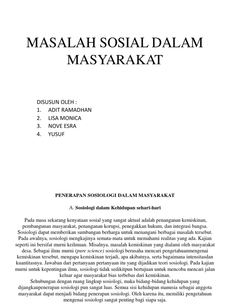 Masalah Sosial Dalam Masyarakat Pdf