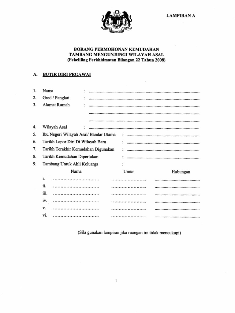Borang Permohonan Kemudahan Tambang Mengunjungi Wilayah Asal Pdf