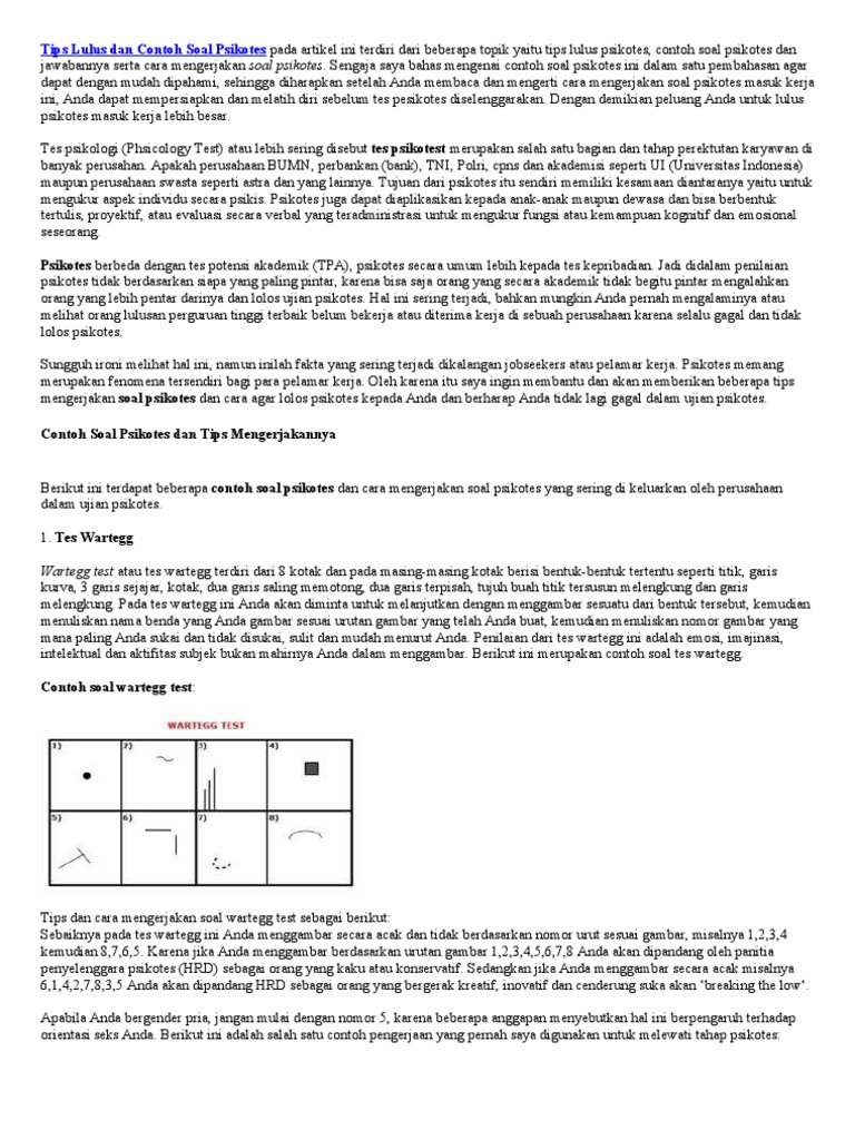 Tips Lulus Dan Contoh Soal Psikotes Pada Artikel Ini Terdiri Dari Beberapa Topik Yaitu Tips Lulus Psikotes