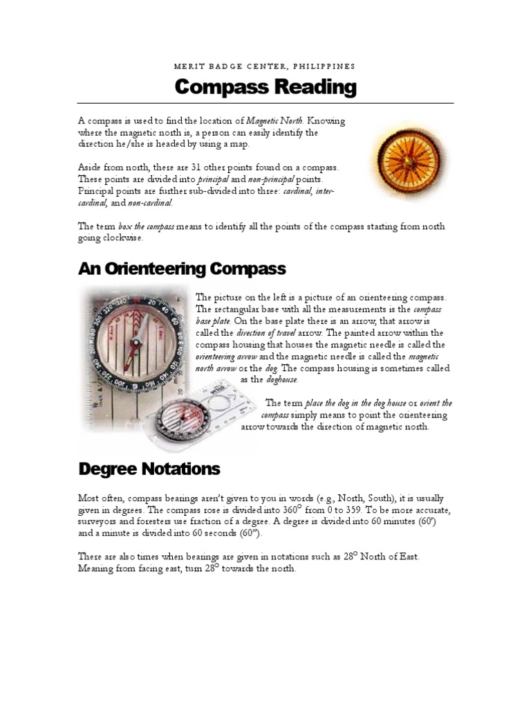 Notes (Scouting) Compass Reading | PDF | Compass | Navigation