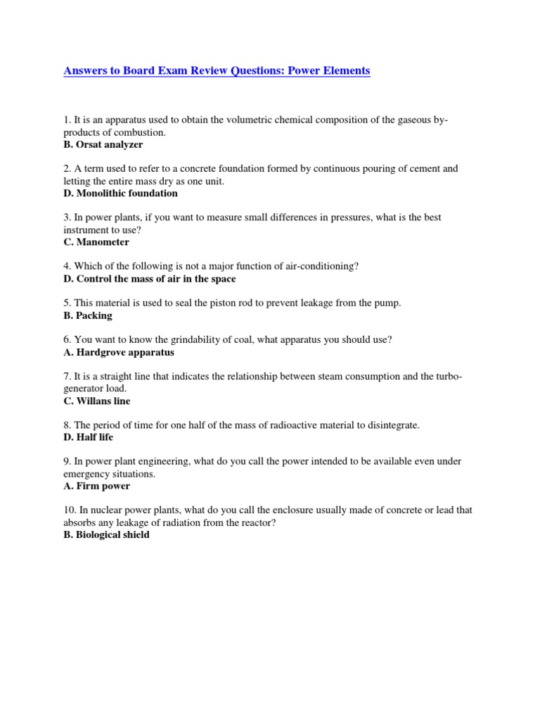 Answers To Board Exam Review Questions | PDF