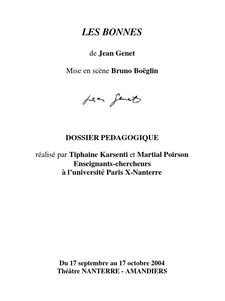 Les Bonnes Jean Genet Fiche De Revision Dossier Pédagogique Les Bonnes de Genet | PDF | Jean-Paul Sartre | Théâtre
