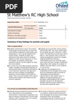 ST Matthew's RC High School: Summary of Key Findings For Parents and Pupils