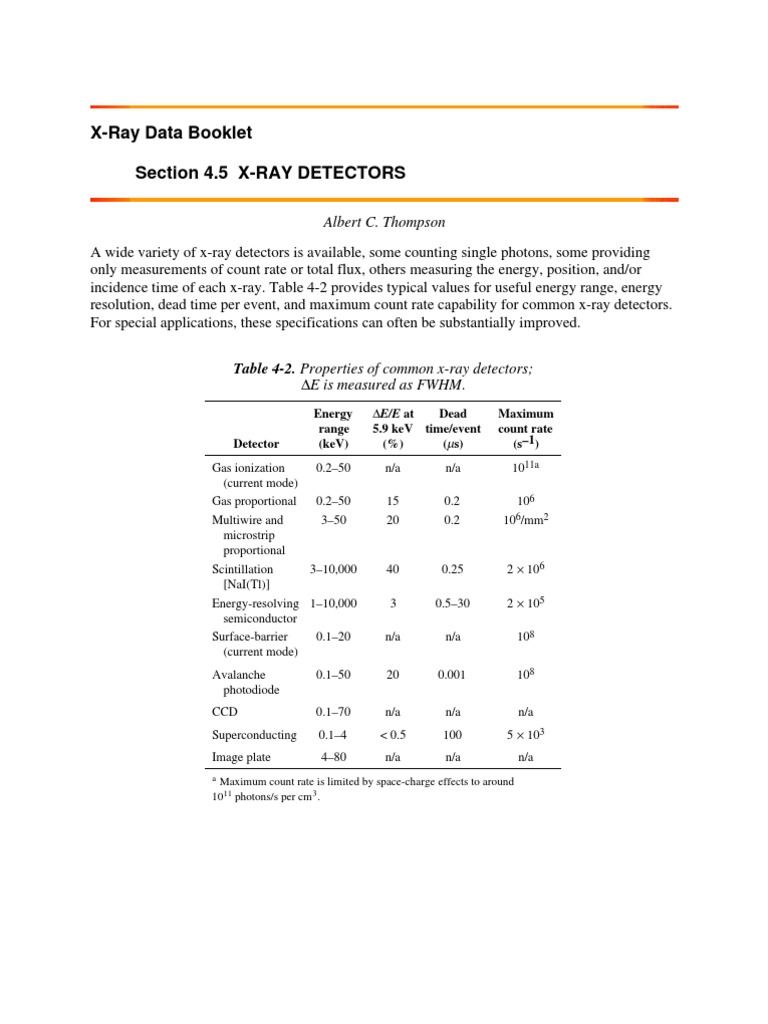 XRay Data Booklet Section 4.5 XRAY DETECTORS Albert C. Thompson