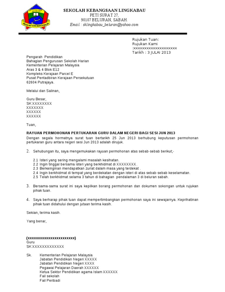 Contoh Surat Rayuan Sekolah Agama letter.7saudara.com