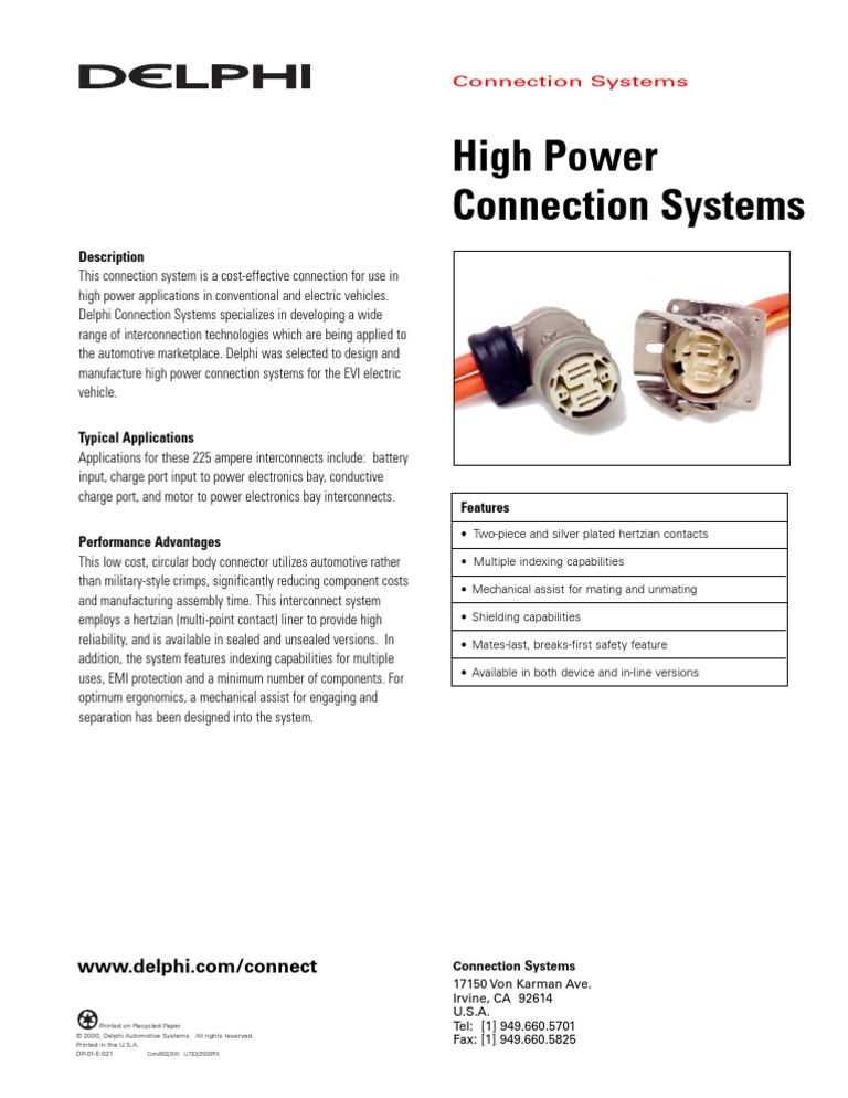 Delphi High Power Connection Systems | PDF