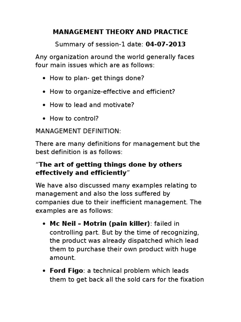Management Theory and Practice Overview | PDF | Employment | Motivation